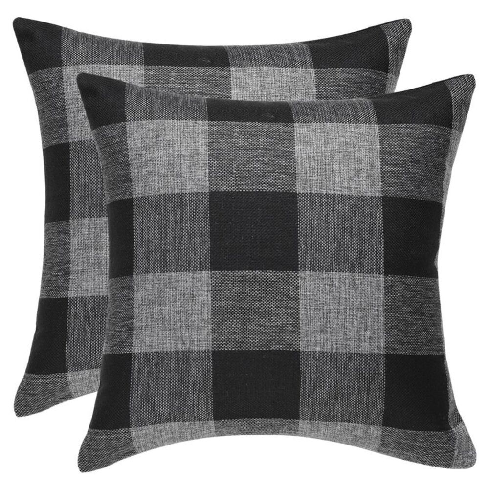 2pcs Check Throw Pillow Covers Farmhouse Deco Square Pillow Covers 18"x18"